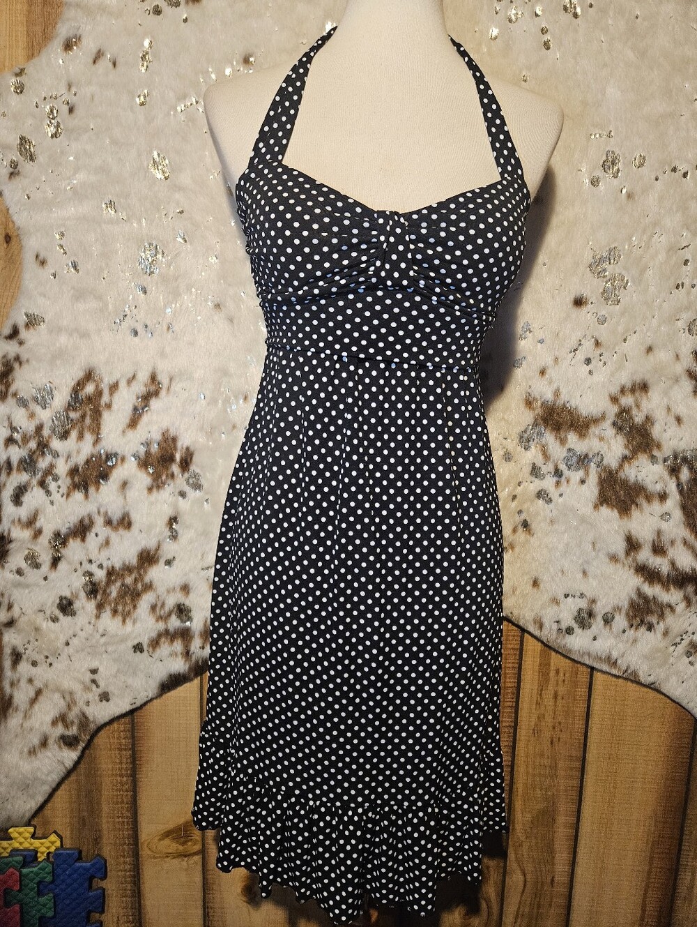 Wet Seal Black and White Polka Dot Halter Midi Dress